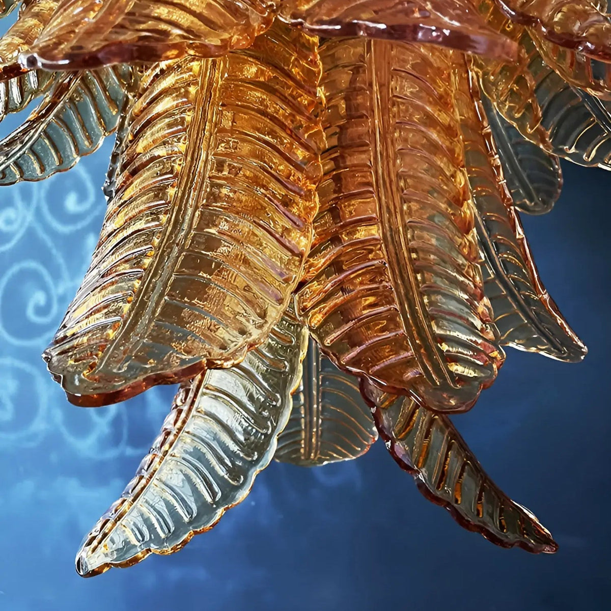 Veleena Chandelier Amber Murano Glass Leaves Layered