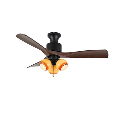 Elvuella Vintage Glass Wood Ceiling Fan Light