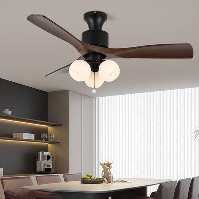 Elvuella Vintage Glass Wood Ceiling Fan Light