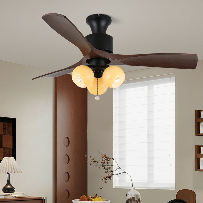 Elvuella Vintage Glass Wood Ceiling Fan Light
