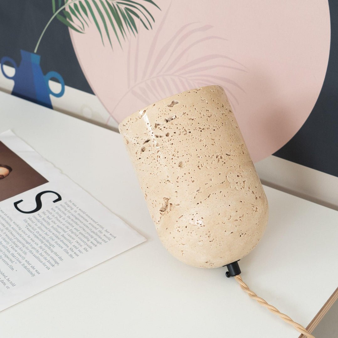 Valuaine Tapered Block Travertine Table Lamp