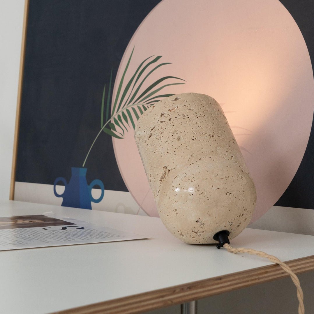 Valuaine Tapered Block Travertine Table Lamp