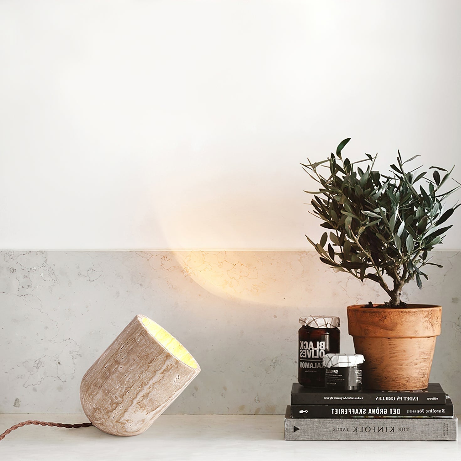 Valuaine Tapered Block Travertine Table Lamp