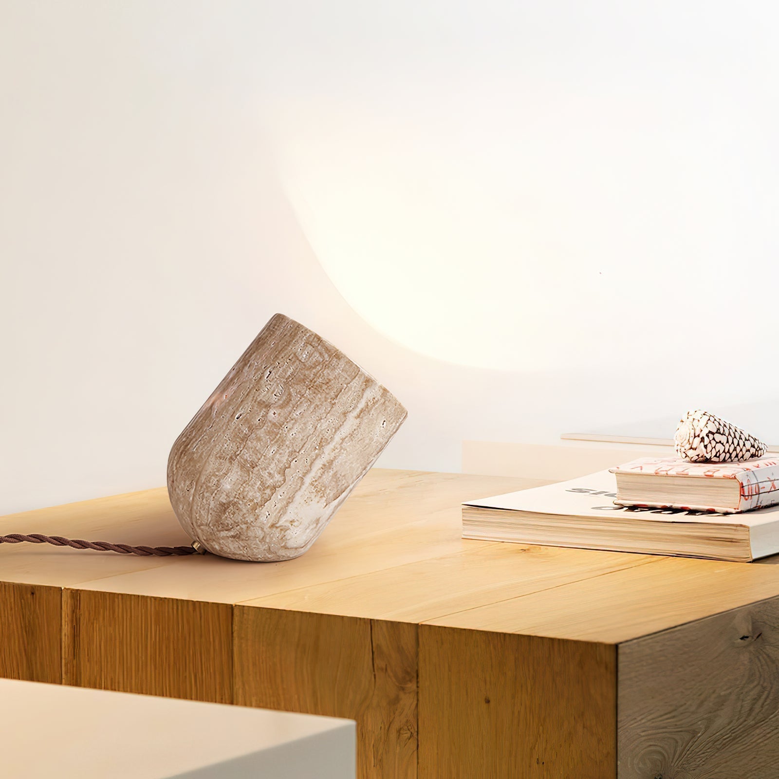 Valuaine Tapered Block Travertine Table Lamp