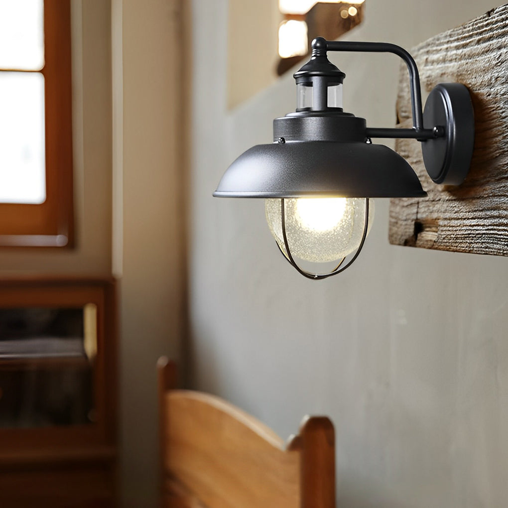 Famou Nautical Cage Seeded Glass Iron Outdoor Wall Light