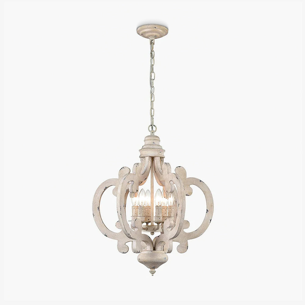 Rinaian Chandelier Scroll Wood Whitewashed Rustic