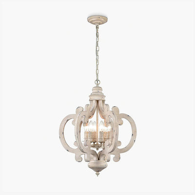 Rinaian Chandelier Scroll Wood Whitewashed Rustic