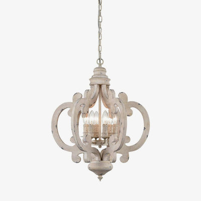 Rinaian Chandelier Scroll Wood Whitewashed Rustic