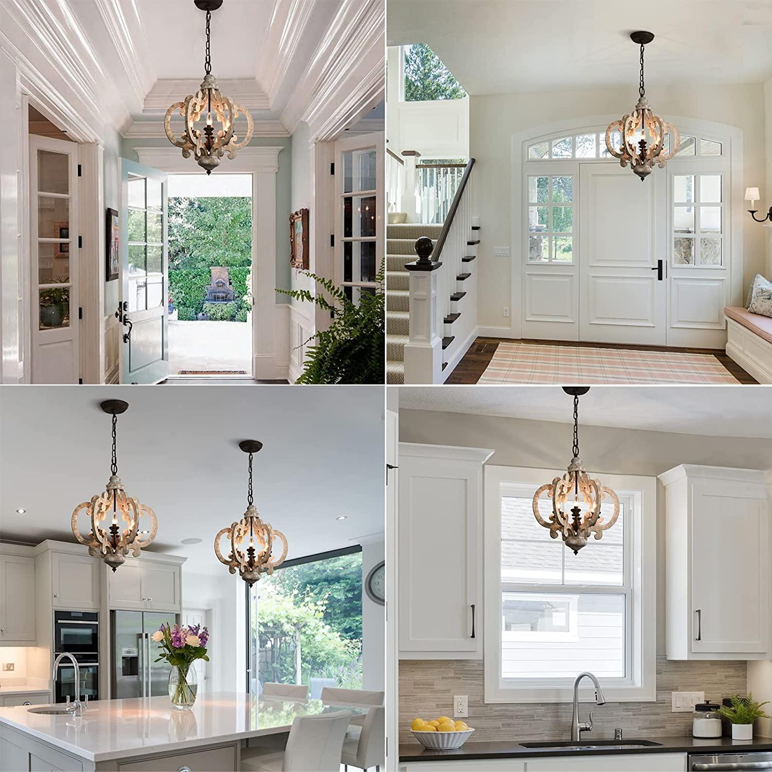 Rinaian Chandelier Scroll Wood Whitewashed Rustic