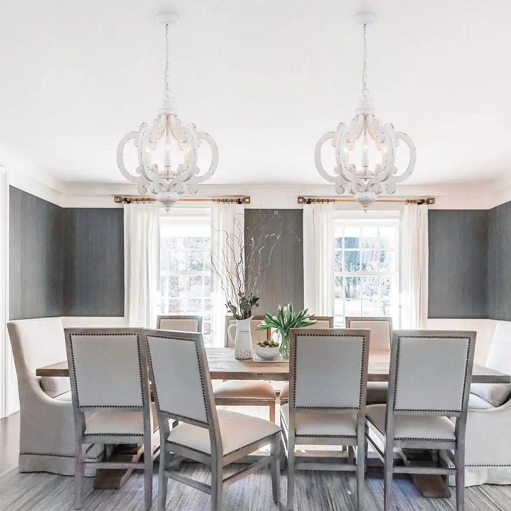 Rinaian Chandelier Scroll Wood Whitewashed Rustic