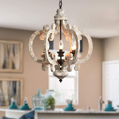 Rinaian Chandelier Scroll Wood Whitewashed Rustic