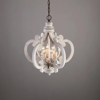 Rinaian Chandelier Scroll Wood Whitewashed Rustic