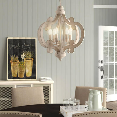 Rinaian Chandelier Scroll Wood Whitewashed Rustic
