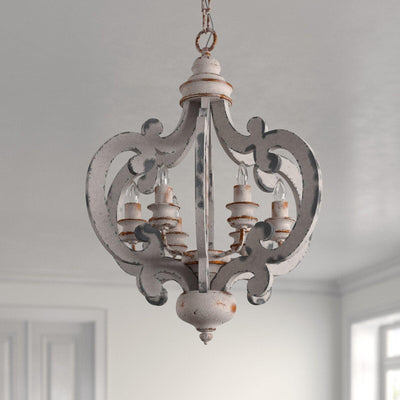 Rinaian Chandelier Scroll Wood Whitewashed Rustic