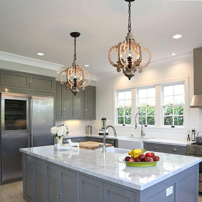 Rinaian Chandelier Scroll Wood Whitewashed Rustic