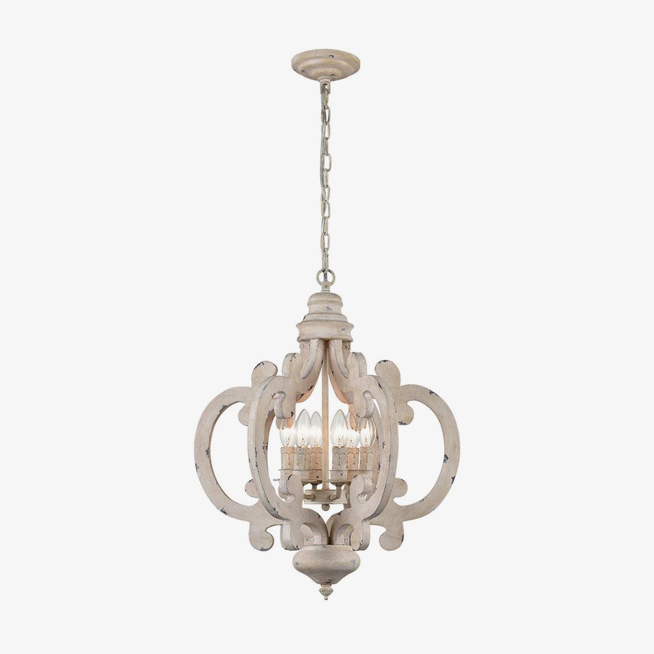 Rinaian Chandelier Scroll Wood Whitewashed Rustic