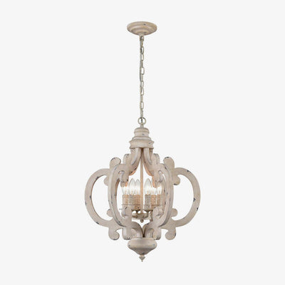 Rinaian Chandelier Scroll Wood Whitewashed Rustic