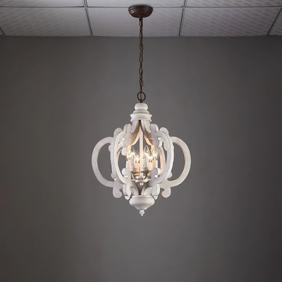 Rinaian Chandelier Scroll Wood Whitewashed Rustic