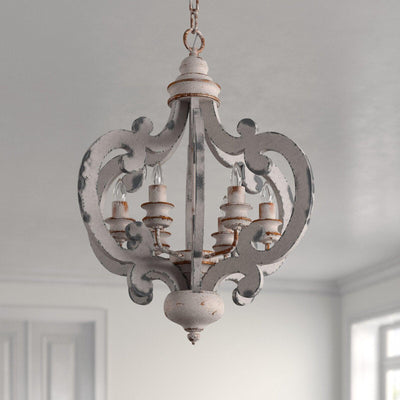 Rinaian Chandelier Scroll Wood Whitewashed Rustic