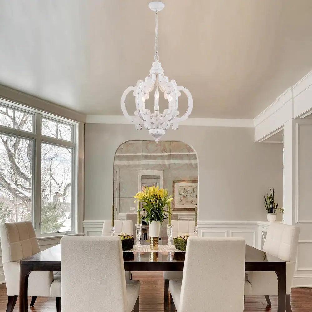 Rinaian Chandelier Scroll Wood Whitewashed Rustic