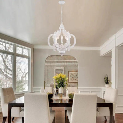 Rinaian Chandelier Scroll Wood Whitewashed Rustic
