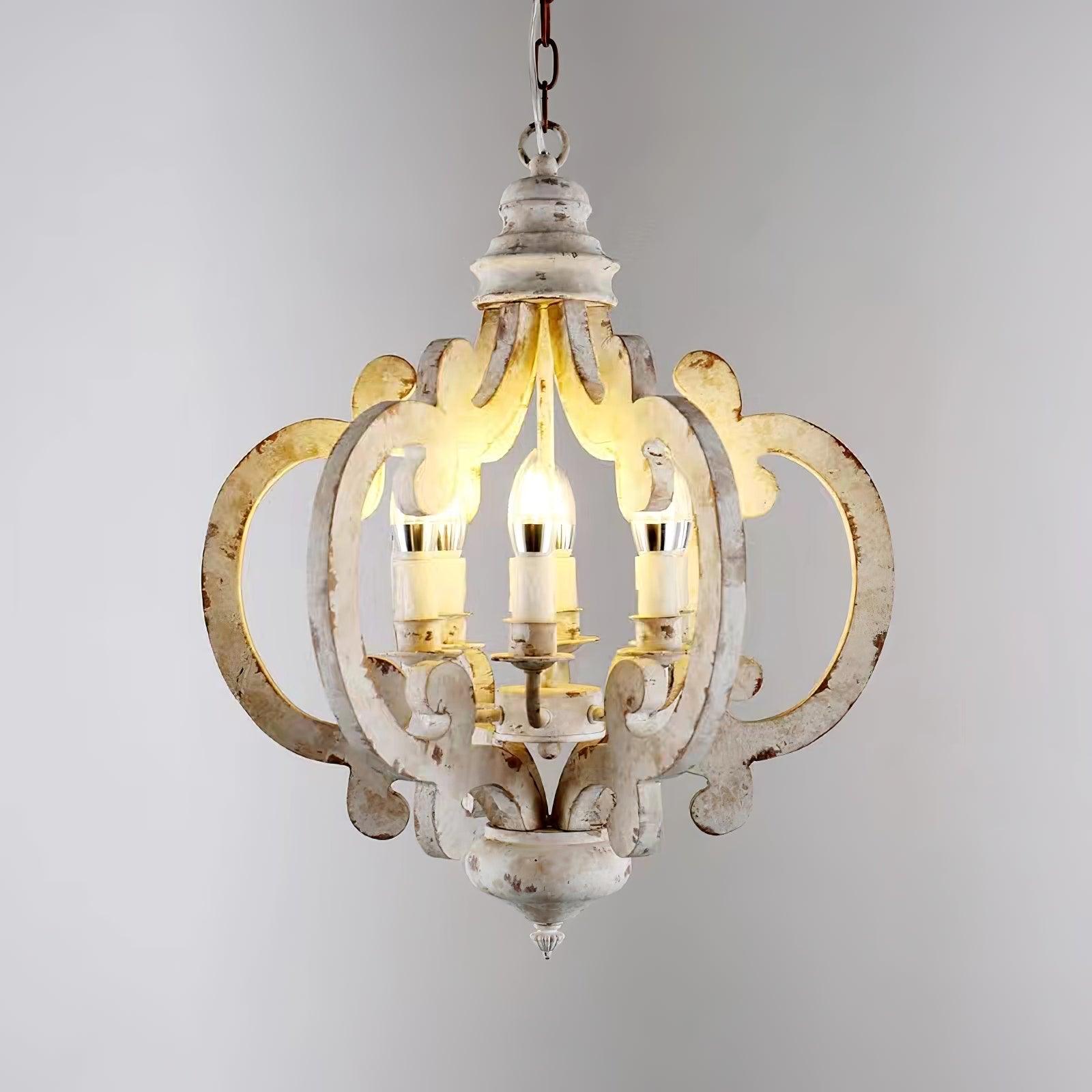 Rinaian Chandelier Scroll Wood Whitewashed Rustic