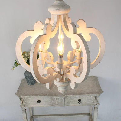 Rinaian Chandelier Scroll Wood Whitewashed Rustic