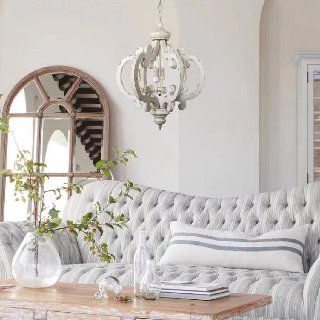 Rinaian Chandelier Scroll Wood Whitewashed Rustic
