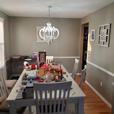 Rinaian Chandelier Scroll Wood Whitewashed Rustic