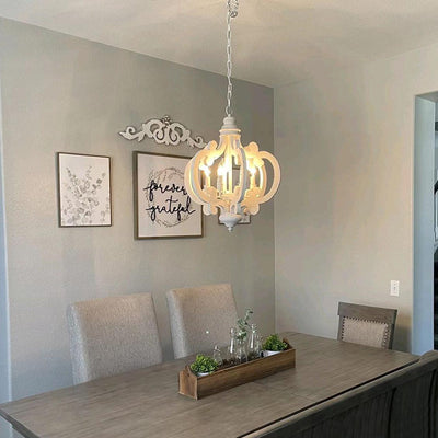 Rinaian Chandelier Scroll Wood Whitewashed Rustic
