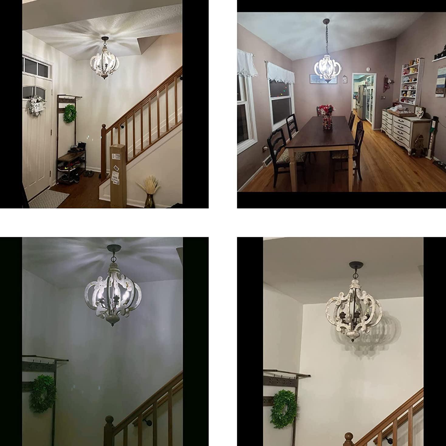 Rinaian Chandelier Scroll Wood Whitewashed Rustic