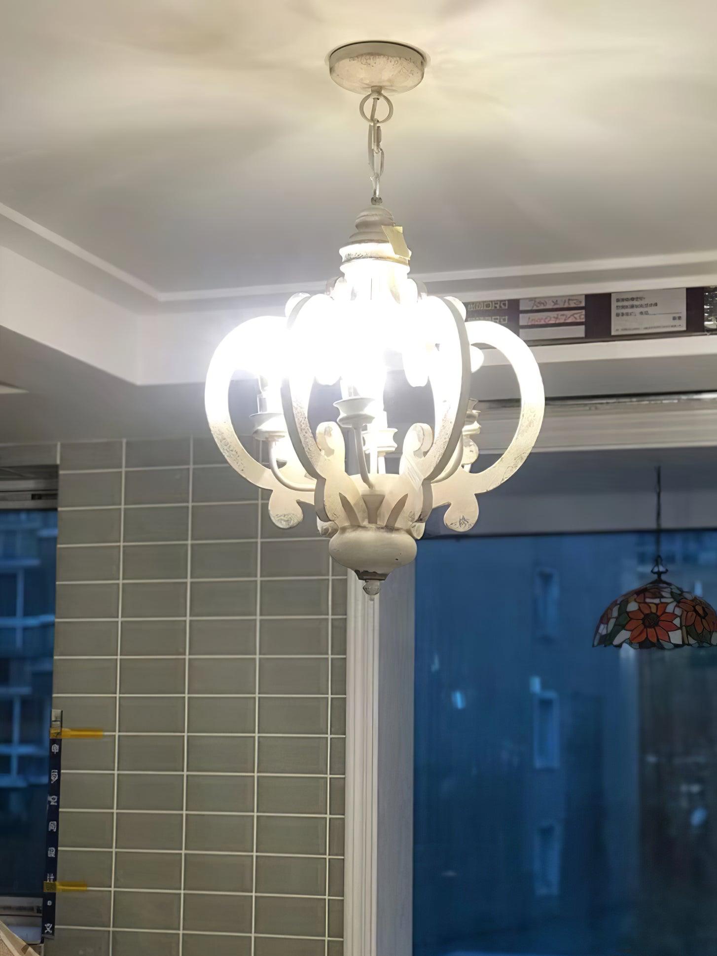 Rinaian Chandelier Scroll Wood Whitewashed Rustic