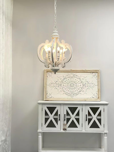 Rinaian Chandelier Scroll Wood Whitewashed Rustic