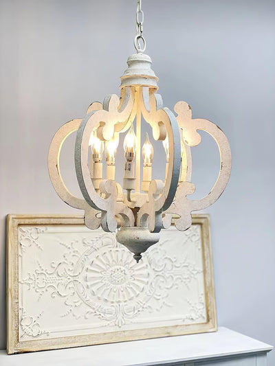 Rinaian Chandelier Scroll Wood Whitewashed Rustic