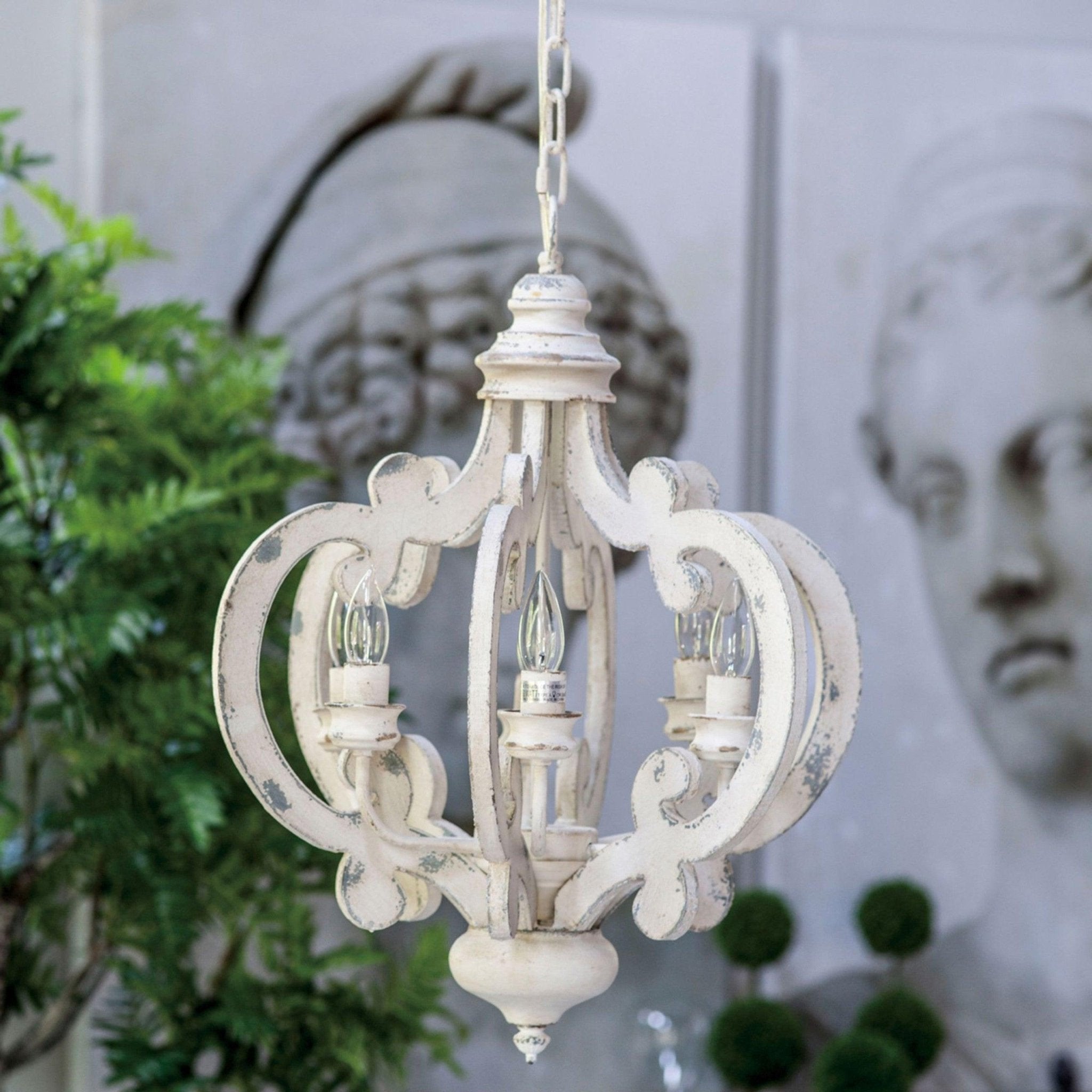 Rinaian Chandelier Scroll Wood Whitewashed Rustic