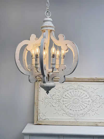 Rinaian Chandelier Scroll Wood Whitewashed Rustic