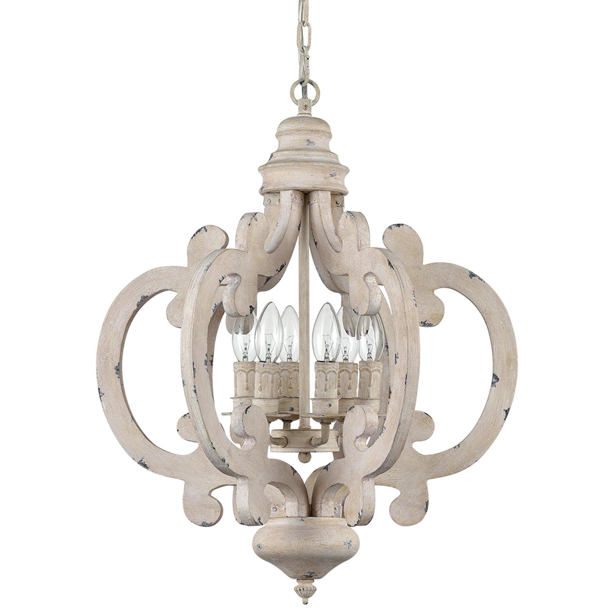 Rinaian Chandelier Scroll Wood Whitewashed Rustic
