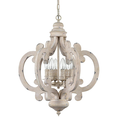 Rinaian Chandelier Scroll Wood Whitewashed Rustic