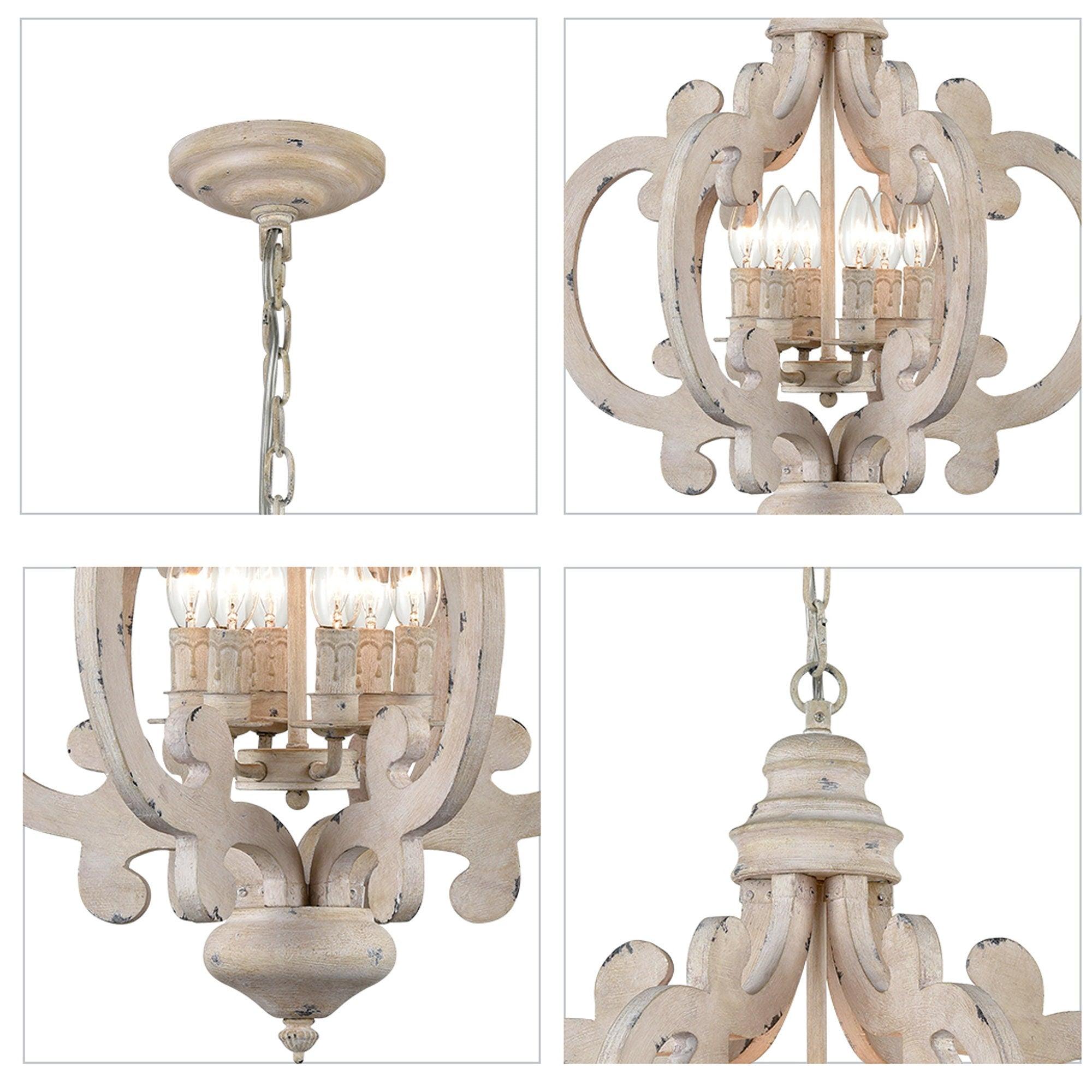 Rinaian Chandelier Scroll Wood Whitewashed Rustic