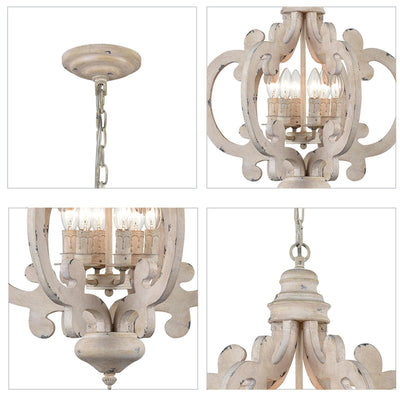 Rinaian Chandelier Scroll Wood Whitewashed Rustic