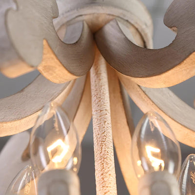 Rinaian Chandelier Scroll Wood Whitewashed Rustic