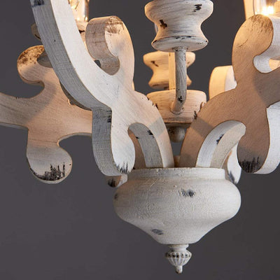 Rinaian Chandelier Scroll Wood Whitewashed Rustic