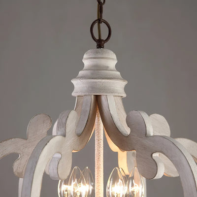 Rinaian Chandelier Scroll Wood Whitewashed Rustic