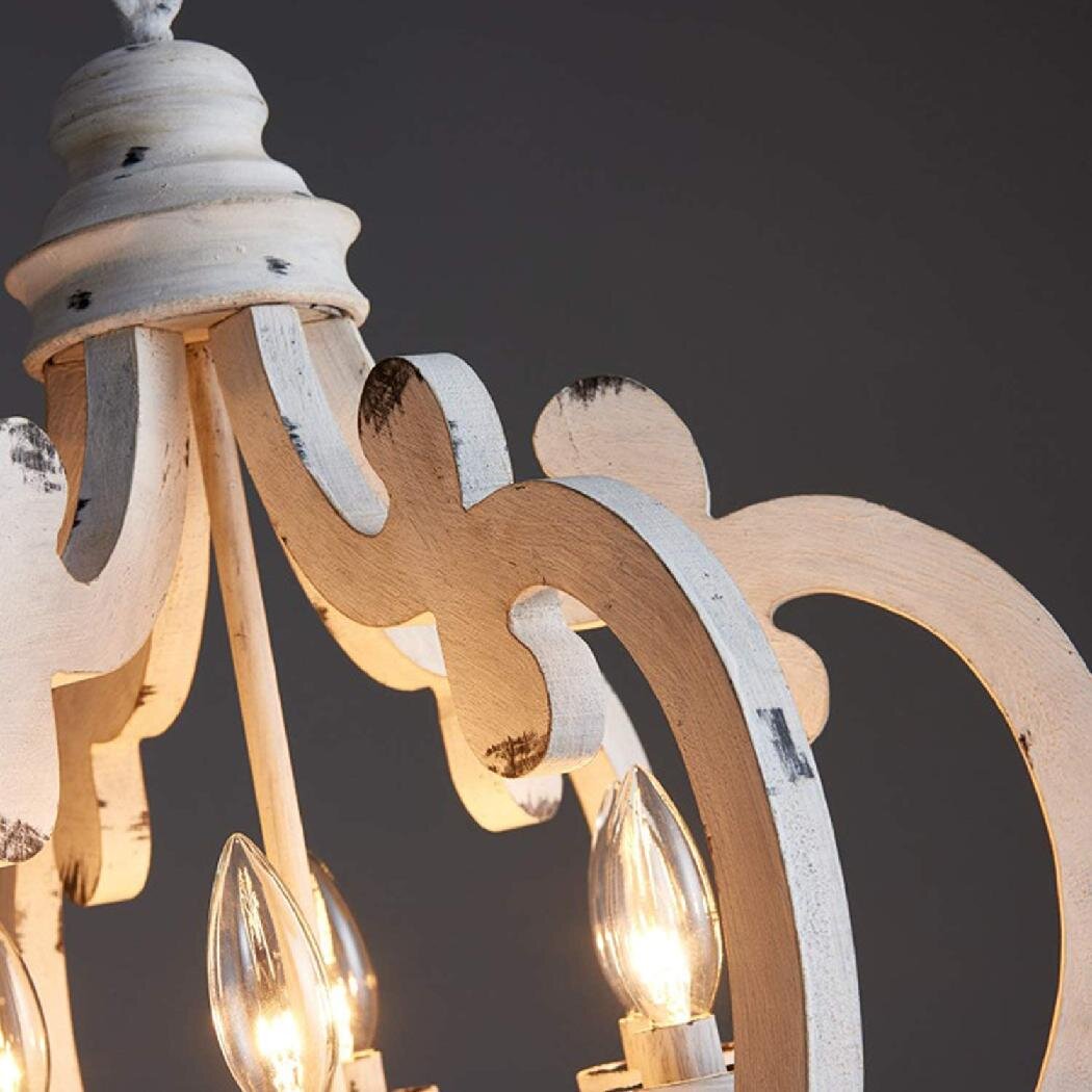 Rinaian Chandelier Scroll Wood Whitewashed Rustic