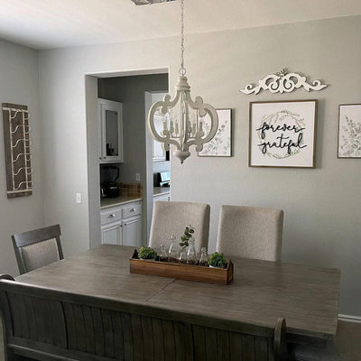 Rinaian Chandelier Scroll Wood Whitewashed Rustic