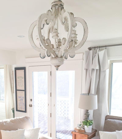 Rinaian Chandelier Scroll Wood Whitewashed Rustic