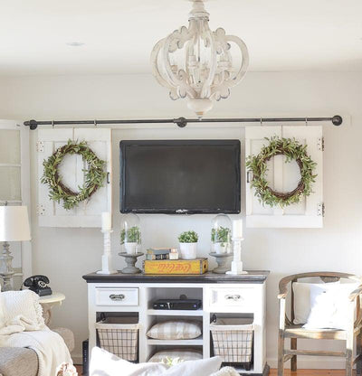 Rinaian Chandelier Scroll Wood Whitewashed Rustic