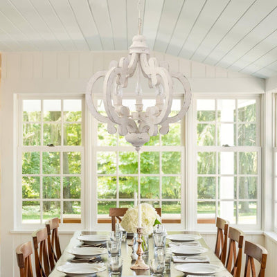 Rinaian Chandelier Scroll Wood Whitewashed Rustic