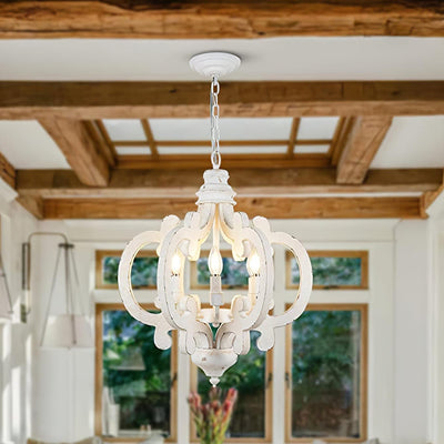 Rinaian Chandelier Scroll Wood Whitewashed Rustic