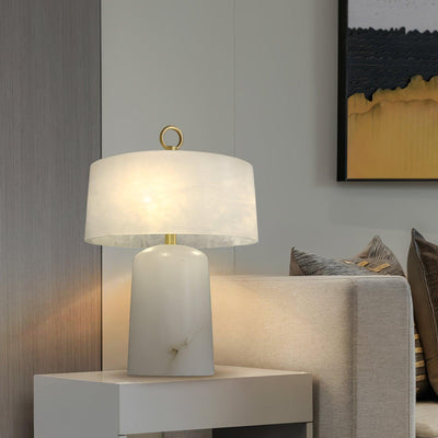 Eurvynyra Drum Alabaster Table Lamp